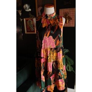 ILLA ILLA Floral Midi Dress - Black, Pink, Orange